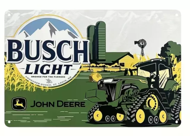 John Deere Tractor Busch Light Beer Brewed For The Farmers Tin Metal Sign 8"X12"