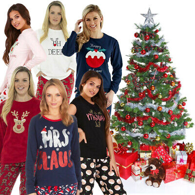 Christmas Ladies Girls Novelty Cotton Or Fleece Winter Pyjamas Pyjama Set