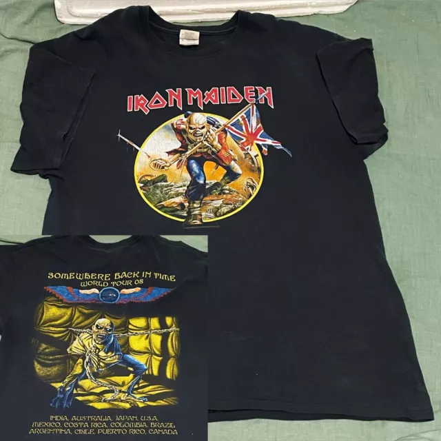 IRON MAIDEN Somewhere Back In Time WORLD TOUR 2008 T-Shirt Mens - SIZE LARGE