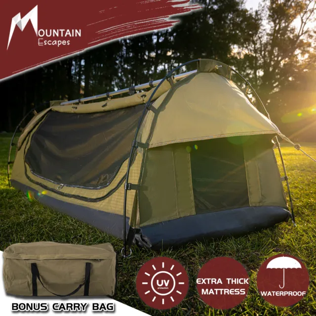 Double King Single Swag Camping Swags Canvas Dome Tent Free Standing Hiking Mat