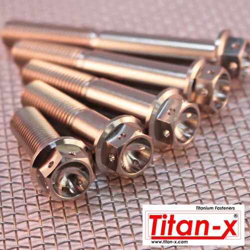 M10 Titanium Hex Drilled Head Flange Bolt, 20mm to 100mm x 1.25 thread