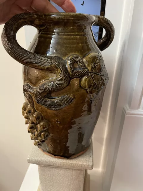 Signed Grace Nell Hewell ~10x8” Vase Southern Folk Art Grape Vine 1990 Signed Grace Nell Hewell ~10x8” Vase Southern Folk Art Grape Vine 1990