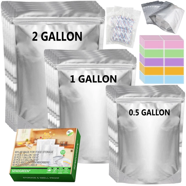 50pcs Mylar Bags with Oxygen Absorbers 400cc (10*6 Packs) and Label