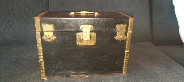 ANCIENNE PETITE MALLETTE valise coffret instrument marine bois cuir et