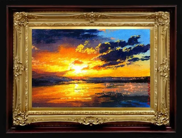 ORIGINAL Oil Painting Handmade Arseni~ BEAUTIFUL SUNSET 6" X 4" NO FRAME USA