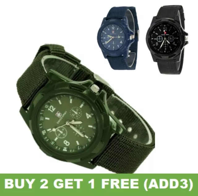 Swiss Wristwatch Men's Slim SportWatch Military Analog Army Quartz Canvas Strap~