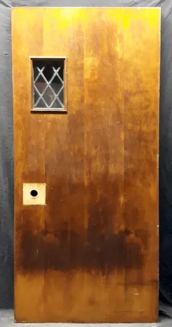 36"x79"x1.75" Antique Vintage Old Wooden Exterior Entry Door Window Leaded Glass