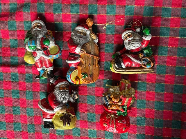 Lotto di lavoro Babbo Natale vintage plastica dura albero di Natale ornamenti decorazioni