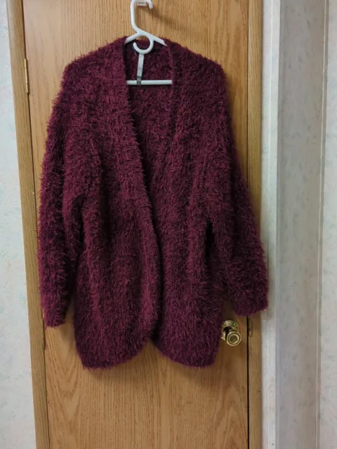 Kensie Women's Size XXL Open Front Eyelash Cardigan Sweater Burgundy