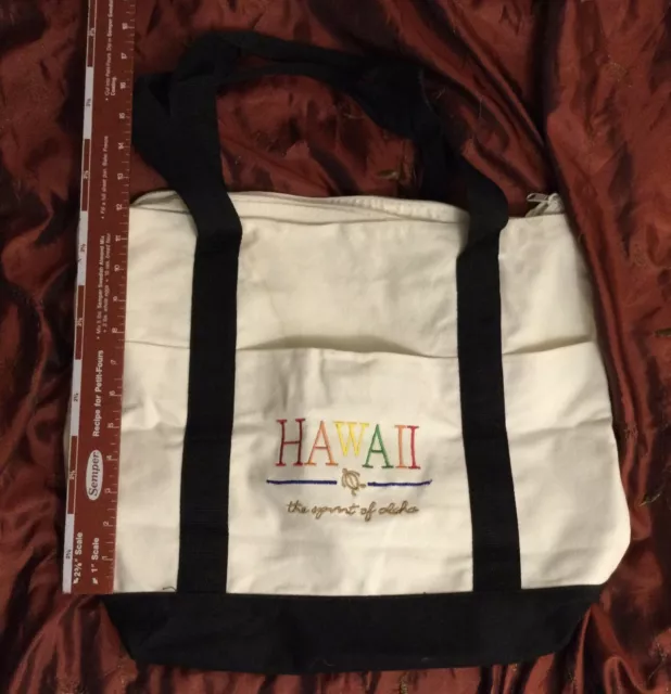 Aloha Hawaiian Hawaii Rainbow Embroidered Canvas Large Tote Bag