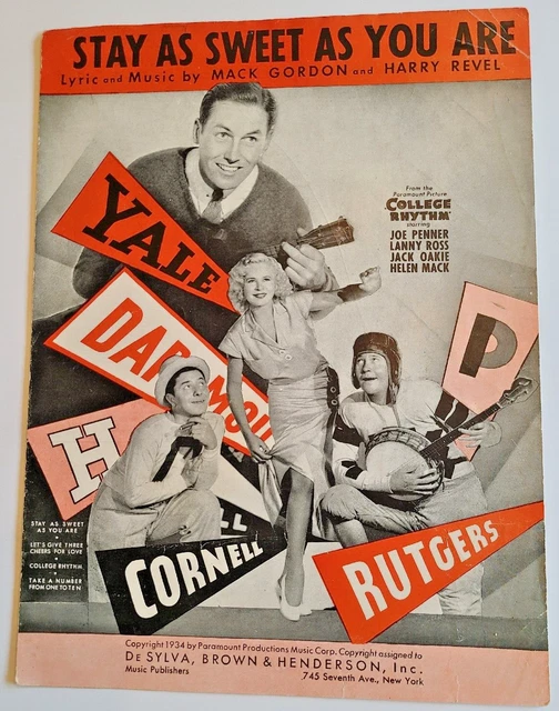 Sheet Music, Paramount Pictures "Stay As Sweet As You Are"  Gordon & Revel, 1934