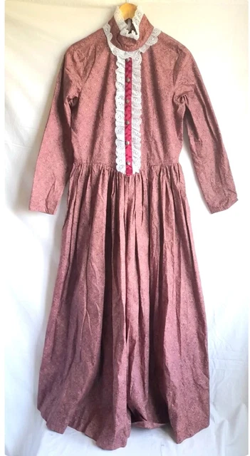 Abito borgogna, paisley, stile edoardiano, maniche lunghe, lunghezza intera e testata