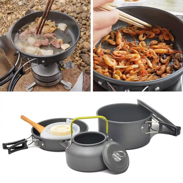 10Pcs Camping Cooking Utensil Kit Set Picnic Cookware Set Frying Pan Kettle Pot