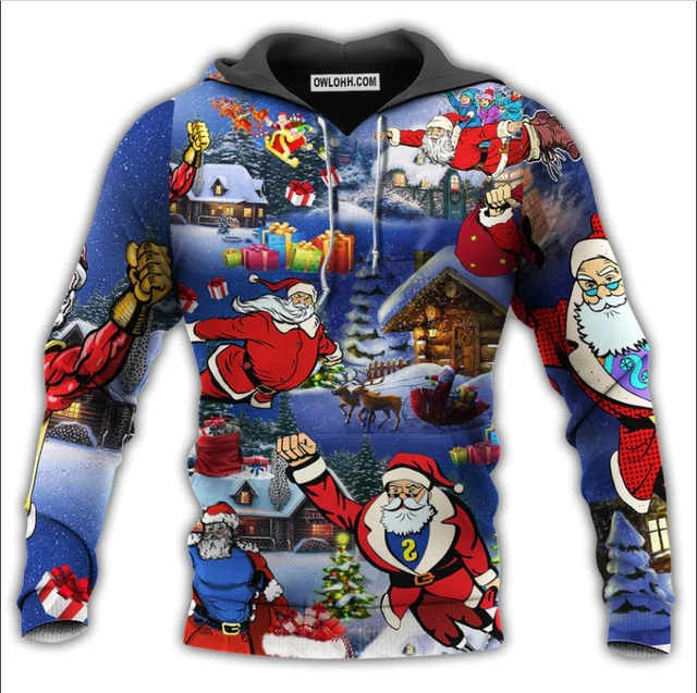 Christmas Flying Super Santa With Dark Blue Style 3D HOODIE Halloween Gift