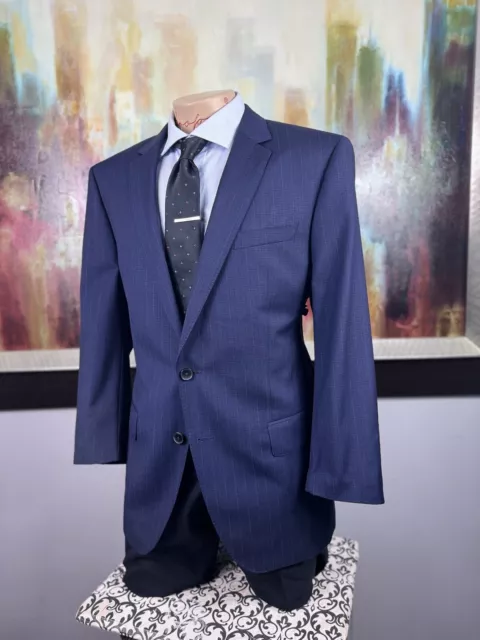 44R Mens Hugo Boss Reda Italy Wool Blue Check Blazer - Suit Jacket Sport Coat