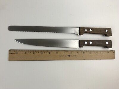 VTG DANSK Carving , Slicing 8”, 9” Knives Wood Handle Mid Century Japan Lot Of 2