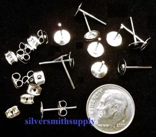 6mm Post earring pads with butterfly backs 24 piece lot - silver plated FPE050