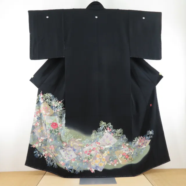 Black Tomesode Kimono Kaga Yuzen Silk Yumiko Kitada Black 61.8inch made in Japan