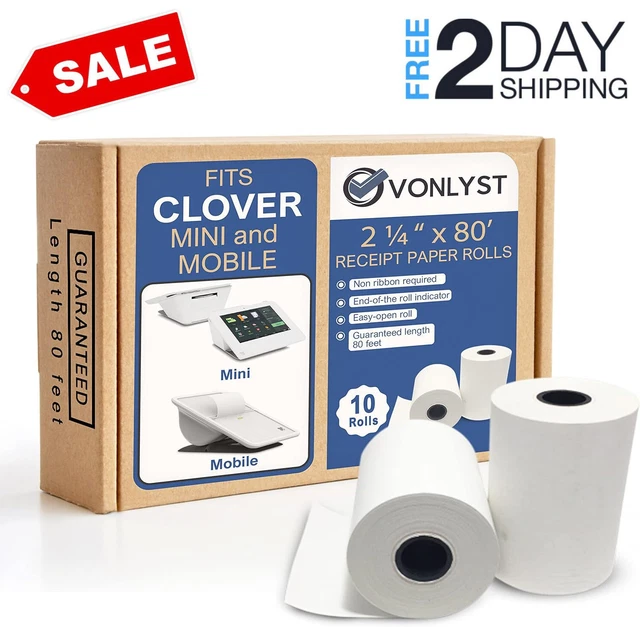 Receipt Paper for Clover Mini and Clover Mobile Thermal Printer 2 1/4 X 80 (10 R