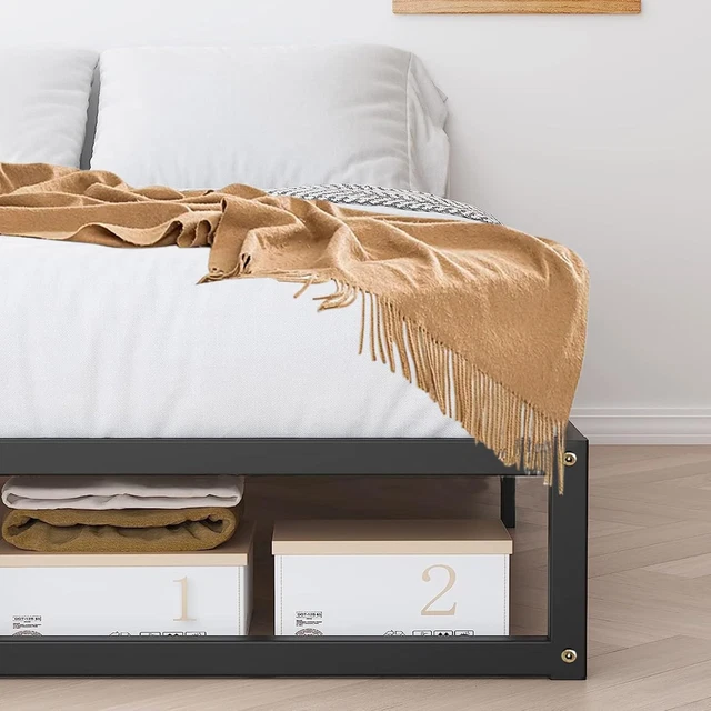 DEWINNER METAL PLATFORM Bed Frame,4ft6 Double Mattress Foundation, Wood