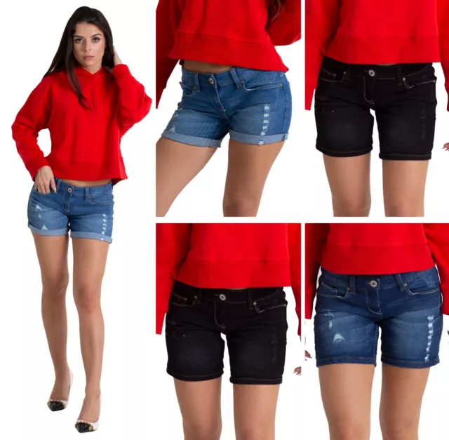 Ladies Boyfriend Shorts Stretch Summer Casual Ripped Jeans Denim Half Pants