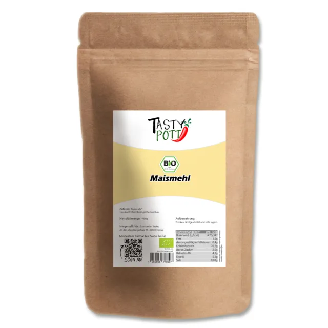 Farina di mais biologica Tasty Pott 1000g bustine farina di mais cucina vegana farina alternativa