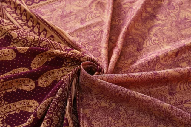 Vintage Sari Dall'India Rosa Pura Seta Stampato Sari 4.6m Craft Abito Tessuto