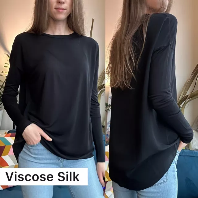 Vince Black Viscose Silk Longsleeve Dolman Sleeve Tee Tunic Blouse XS