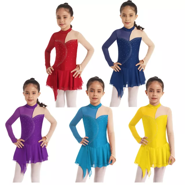 Acheter Enfants filles à manches longues robe de patinage artistique Ballet  danse gymnastique maille jupe justaucorps Dancewear enfants Costume de  patinage sur glace