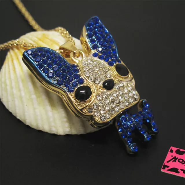 New Blue Bling Cute Puppy Dog Crystal Holiday gifts Pendant Women Necklace 3