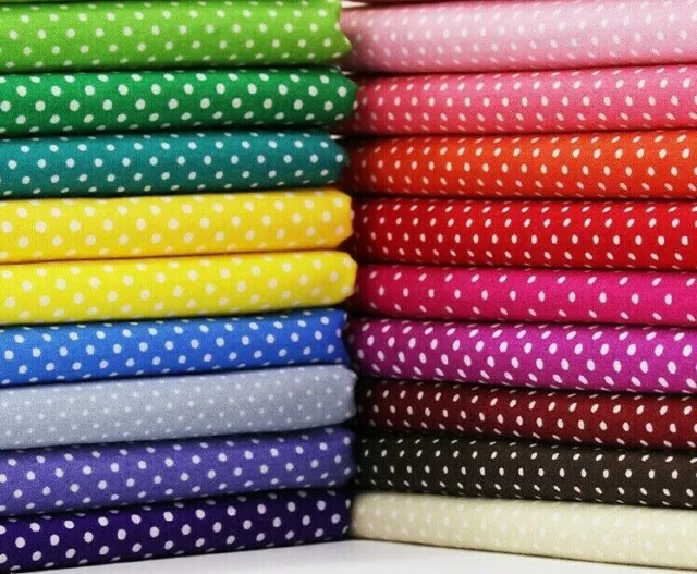 3mm White Polka Dots Spots 100% pure Cotton Soft Quilting Craft Fabric FQ Metre