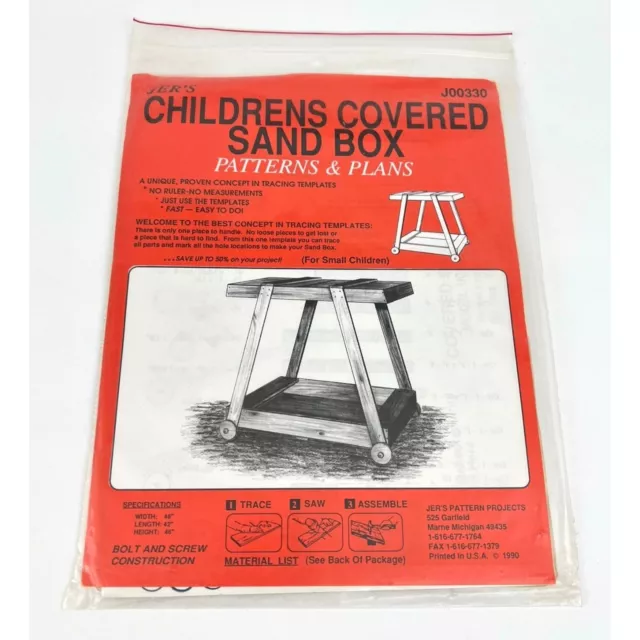 Caja de arena cubierta para niños Jer's Patterns & Plans J00330 Constrúyelo usted mismo