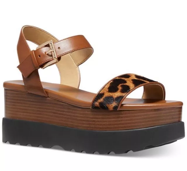 Michael Kors Marlon Leopard Calf Hair Leather Platform Sandals 8