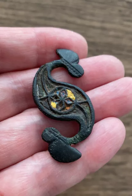 Ancient British- Celtic.  Bronze And Enamel Dragonesque Brooch. 1St Century A.d.