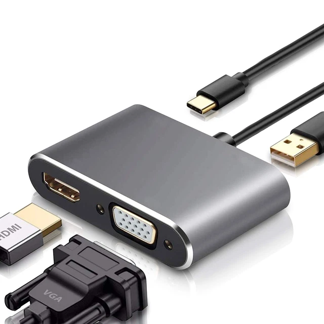 USB C naar HDMI VGA Adapter, USB C Multiport 4K@30Hz HDMI Adapter 4 in 1 met PD 100W oplaadpoort, USB 3.0-poort MacBook/MacBook Pro/Air, Chromebook, Dell, HDTV, Galaxy USB C naar HDMI VGA Adapter, USB C Multiport 4K@30Hz HDMI Adapter 4 in 1 met PD 100W oplaadpoort, USB 3.0-poort MacBook/MacBook Pro/Air, Chromebook, Dell, HDTV, Galaxy