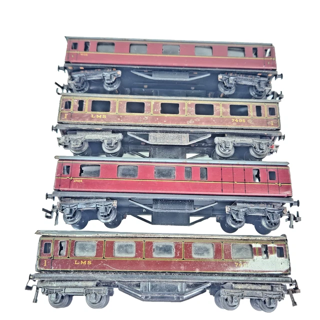 RAKE OF 4X Trix Diecast Models LMS Maroon Tinplate 7495 & 27104 Coaches ...