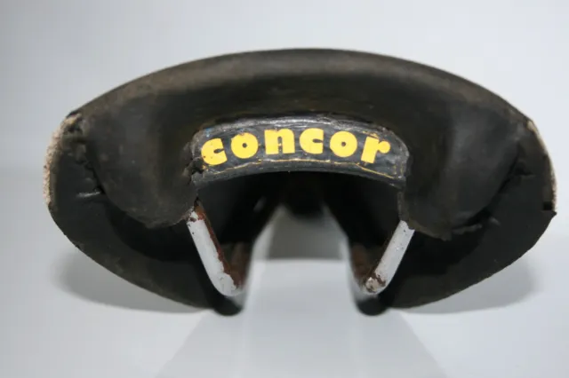 Vintage Selle San Marco Concor Supercorsa Noire Cuir Saddle Old Bike  Italy