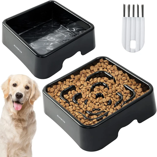 JUNSPOW Slow Feeder Dog Bowl And Water Bowl Set Slow Eating Dog Bowl Pet Puppy