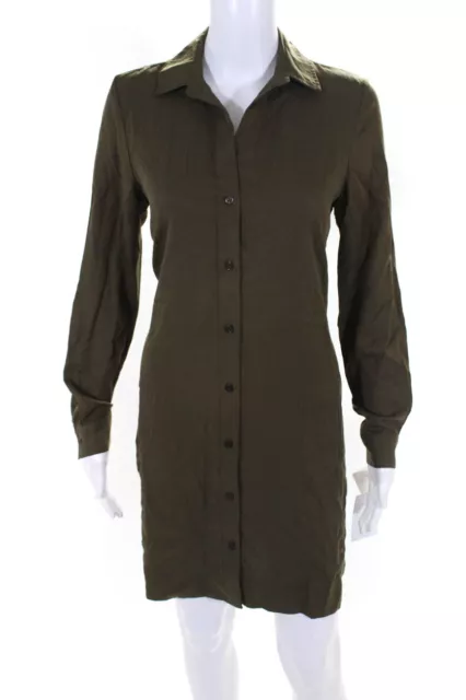 Neiman Marcus Womens Button Front Collared V Neck Shirt Dress Green Size 2