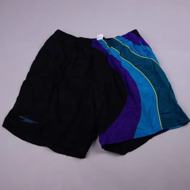 Vintage 90s Speedo Mens Swim Trunks Large Nylon Colorful Drawstring Purple Teal