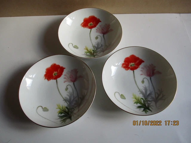 3x Noritake Nippon dekorative Schüssel Teller handbemalt Mohnblumen signiert S Kimura