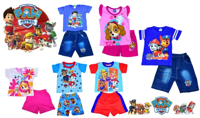 New Sz 1~5 Kids Pyjamas Summer Sleepwear Paw Patrol Tshirt Top Pjs Boys Swimwear