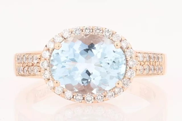 Le Vian® 3.00ctw Oval Cut Aquamarine & Diamond Halo Ring 14k Rose Gold Size 6.75
