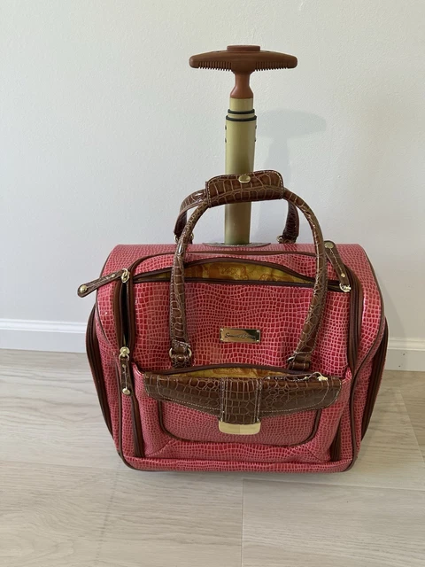 SAMANTHA BROWN WHEELED Croc Overnight Luggage Bag Red/Brown Roller