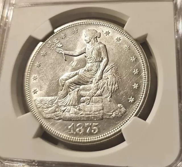1875-S Trade Silver Dollar T$1 Coin - Certified NGC Uncirculated Detail (UNC MS)