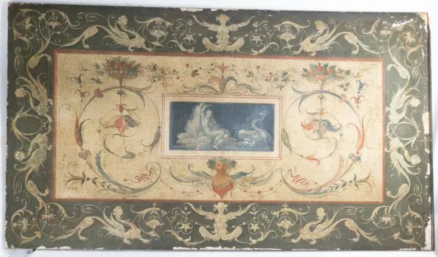 Antique 17/18th Century Italian Pompeian Roman Mural Style Oil Painting Fresco