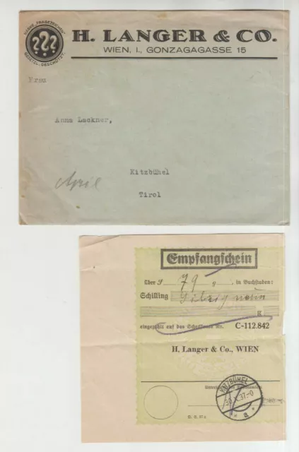 Alte Rechnung aus Wien, mit Empfangsschein und Originalkuvert, 1937 2