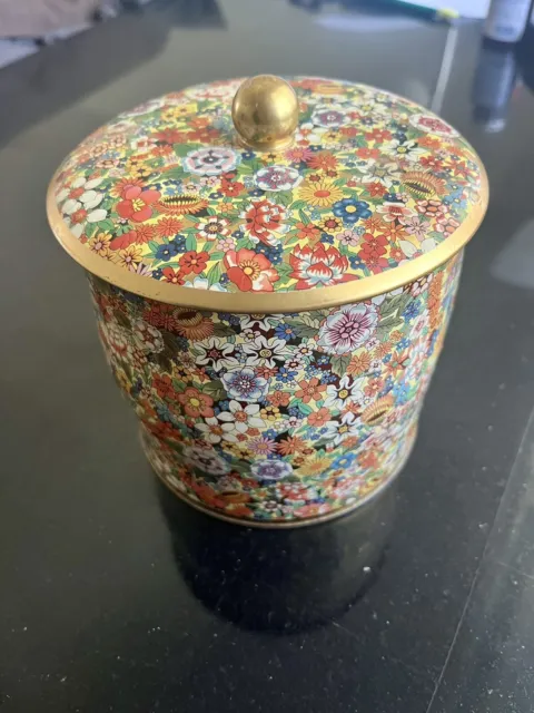 Vintage Multicolored Floral Tin Box Made In England