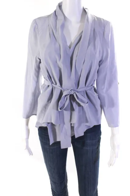 Yumi Kim Womens Silk V-Neck Long Sleeve Front Tie Blouse Top Purple Size Small