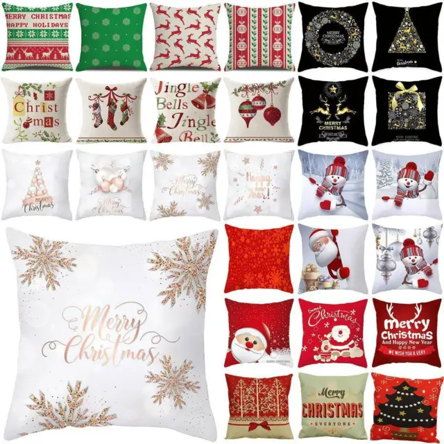 Christmas Square Cushion Cover Xmas Waist Throw Pillow Case Sofa Room Home Decor